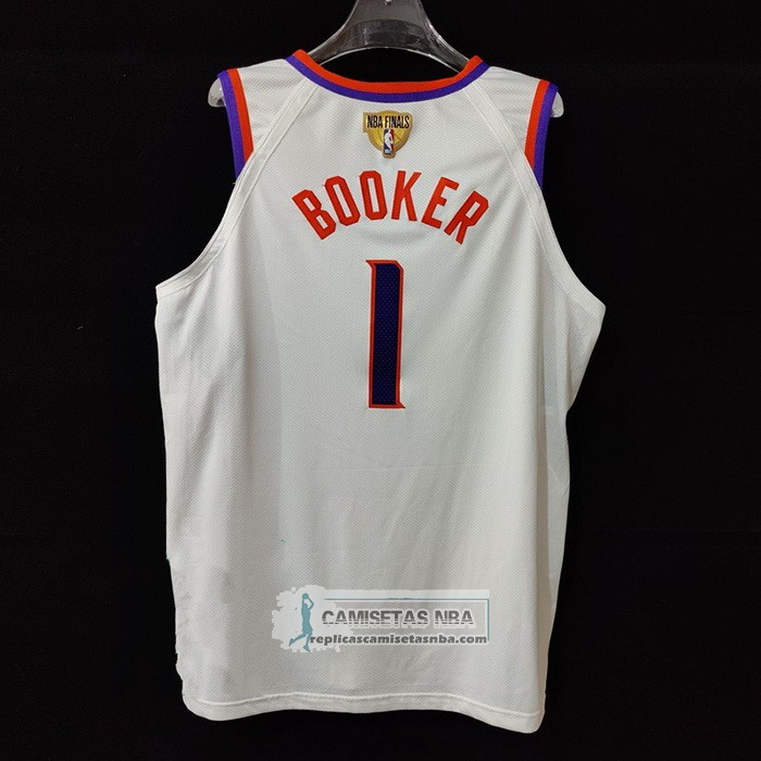 Camiseta Phoenix Suns Devin Booker NO 1 Association Autentico 2021 Blanco